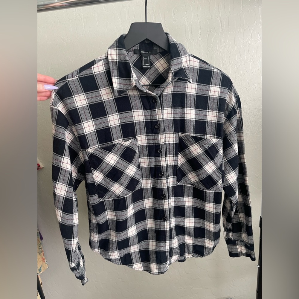 F21 Black & White Flannel - Women’s Small